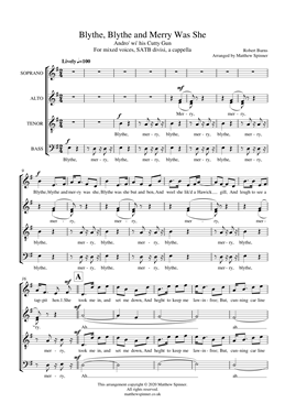 Blythe, Blythe and Merry Was She - Robert Burns - SATB Choir sheet music