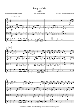 Easy on Me - Adele - String Quartet sheet music