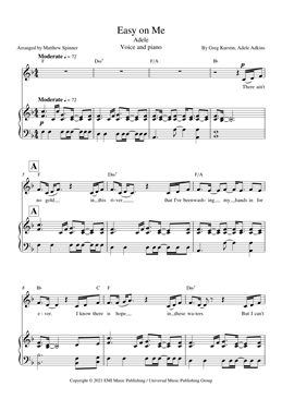 Easy on Me - Adele - Voice and Piano sheet music