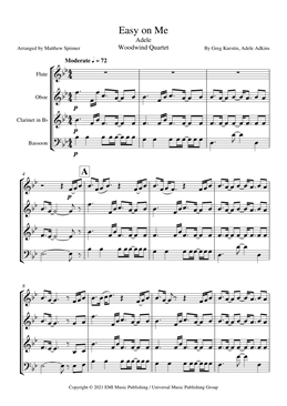 Easy on Me - Adele - Woodwind Quartet sheet music