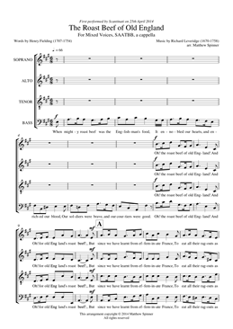 The Roast Beef of Old England - Richard Leveridge - SATB Choir sheet music