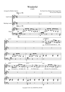 Wonderful - CAIN - Voice and Piano sheet music