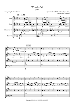 Wonderful - CAIN - Woodwind Quartet sheet music