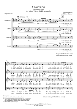 Y Deryn Pur - SATB Choir sheet music